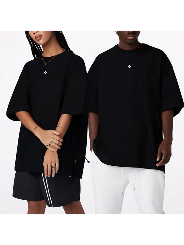 Футболка solid color loose round neck short sleeve couple style black Converse — изображение 4 из 4, черный