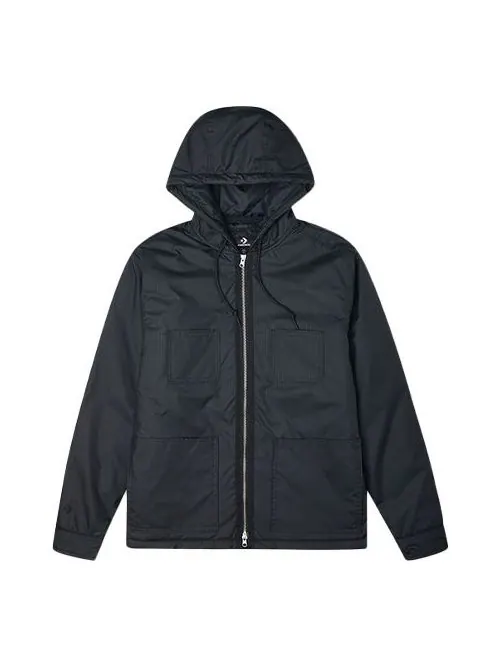 Куртка Men's Converse Casual Sports Cargo Hooded Long Sleeves Padded Black Jacket — изображение 1 из 5, черный