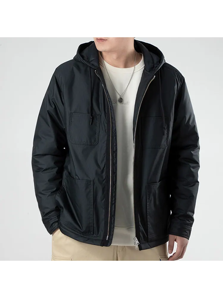 Куртка Men's Converse Casual Sports Cargo Hooded Long Sleeves Padded Black Jacket — изображение 3 из 5, черный