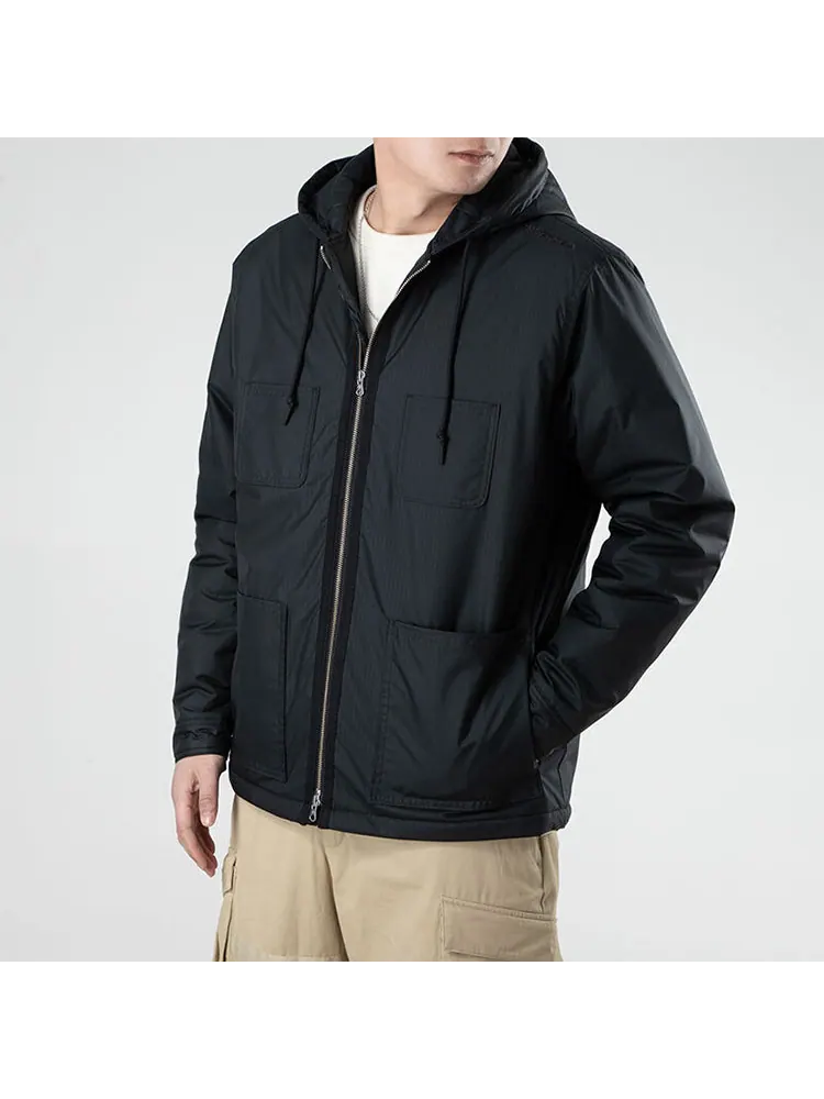 Куртка Men's Converse Casual Sports Cargo Hooded Long Sleeves Padded Black Jacket — изображение 5 из 5, черный