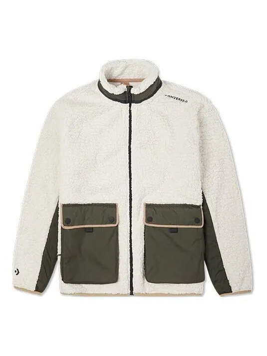 Куртка retro contrast color stitching lamb's wool jacket white Converse — изображение 1 из 2, белый
