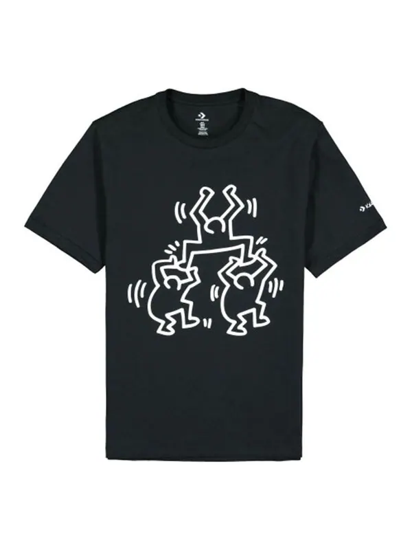 Футболка (WMNS) Men's Converse x Keith Haring Crossover Cartoon Pattern Round Neck Short Sleeve — изображение 1 из 4, черный