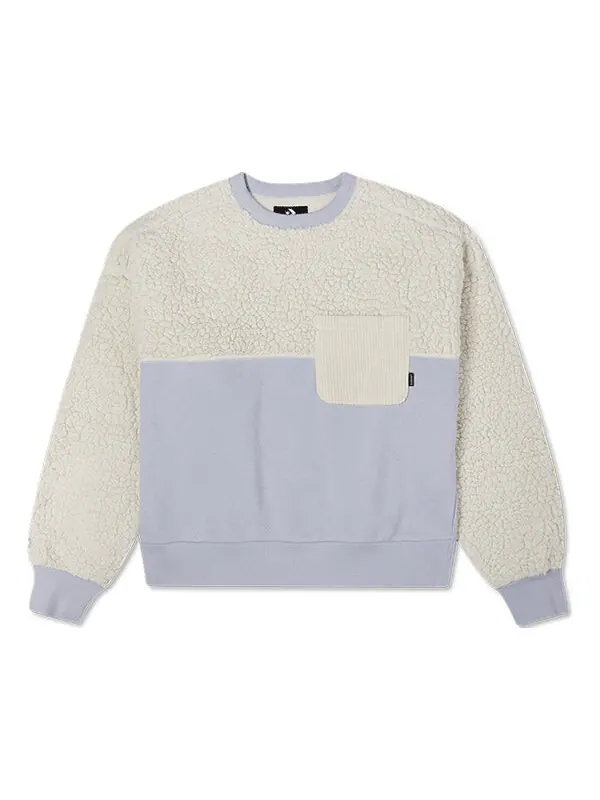 Свитер splicing lamb's wool round neck pullover milk white hoodie Converse