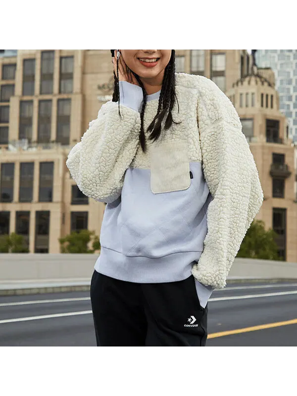 Свитер splicing lamb's wool round neck pullover milk white hoodie Converse — изображение 3 из 4, белый