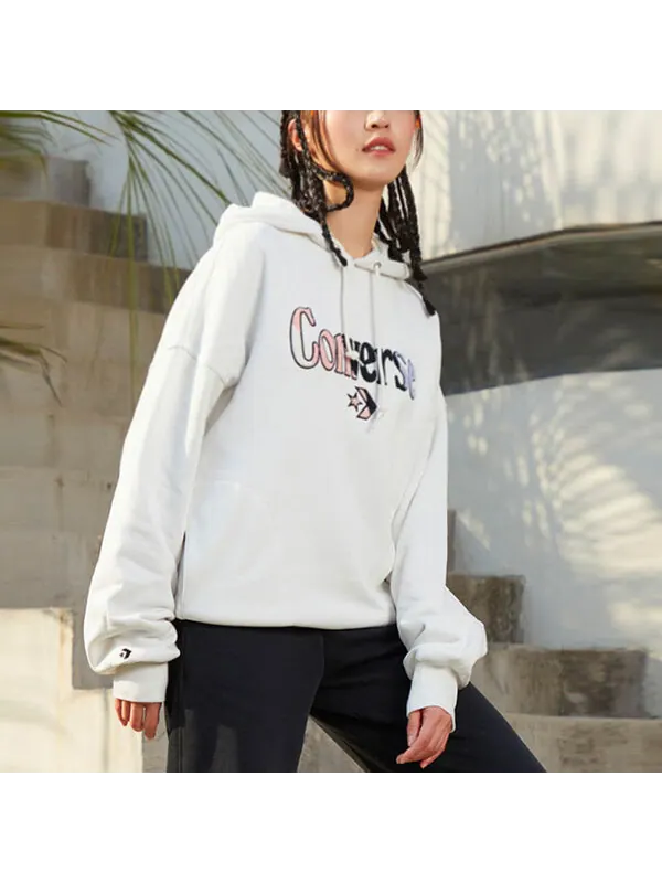 Свитер logo embroidered loose fleece hoodie white Converse — изображение 4 из 4, белый