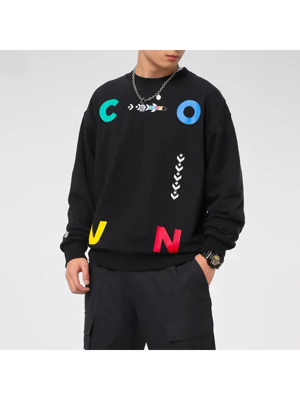 Свитер sports contrast letter print crew neck sweatshirt 'black' Converse — изображение 4 из 4, черный