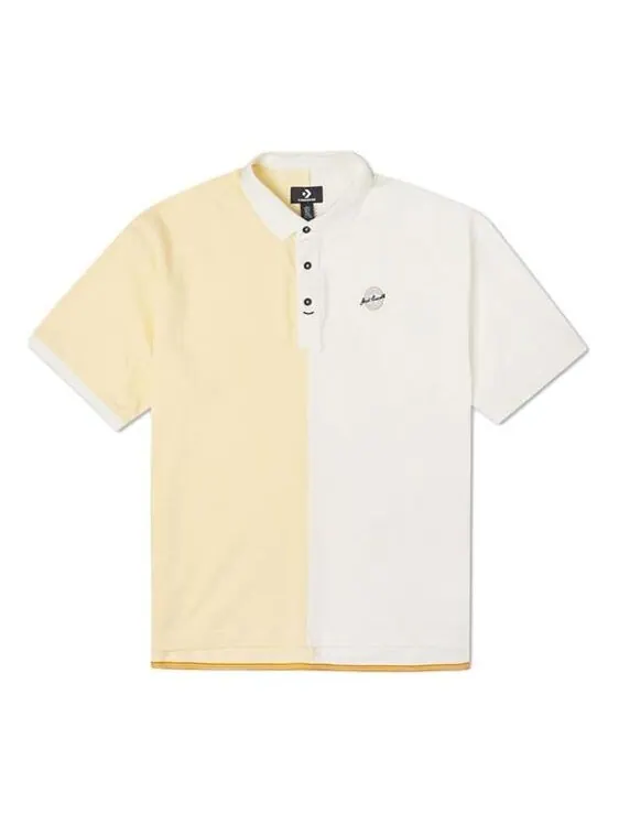 Футболка Men's Converse Splicing Colorblock Lapel Short Sleeve Cream Yellow Polo Shirt — изображение 1 из 4, кремово-желтый