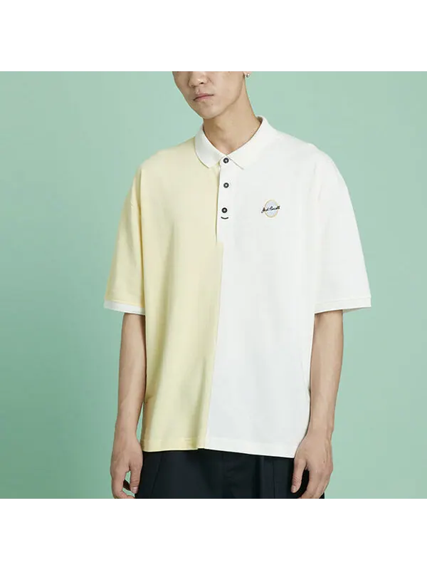 Футболка Men's Converse Splicing Colorblock Lapel Short Sleeve Cream Yellow Polo Shirt — изображение 3 из 4, кремово-желтый