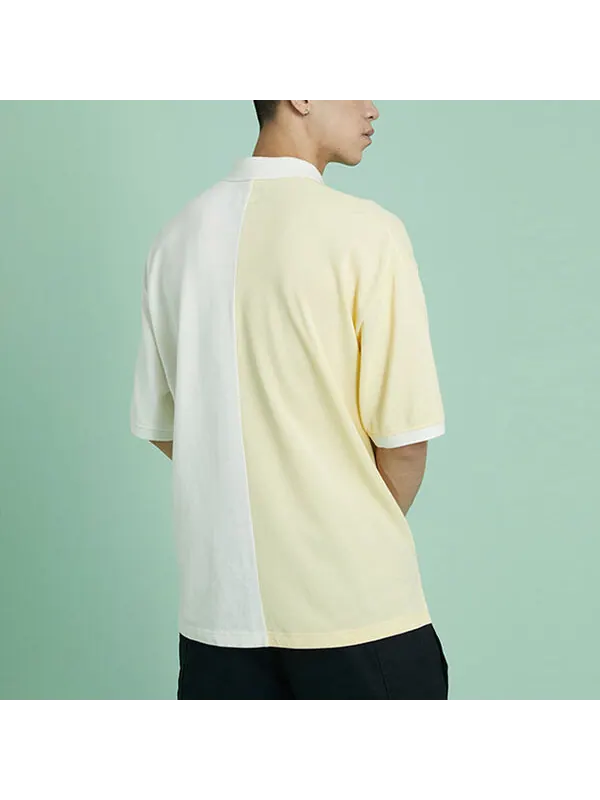 Футболка Men's Converse Splicing Colorblock Lapel Short Sleeve Cream Yellow Polo Shirt — изображение 4 из 4, кремово-желтый