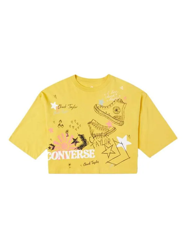 Футболка notebook doodle os crop tee gold straw yellow Converse — изображение 1 из 2, желтый