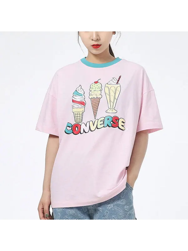 Футболка ice cream printing sports short sleeve pink t-shirt Converse — изображение 2 из 4, розовый