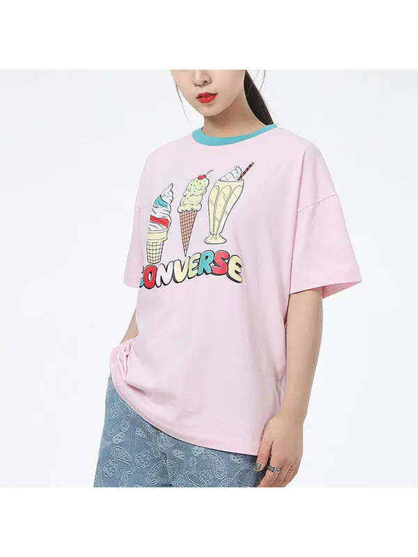 Футболка ice cream printing sports short sleeve pink t-shirt Converse — изображение 4 из 4, розовый