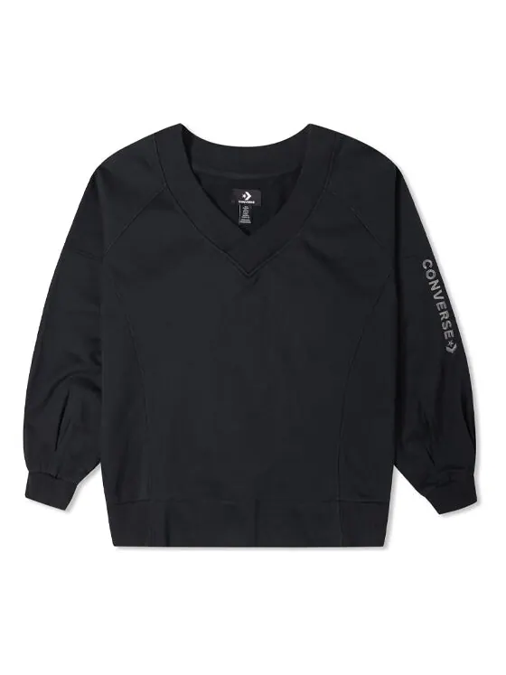 Свитер solid color loose knit v neck hoodie black Converse