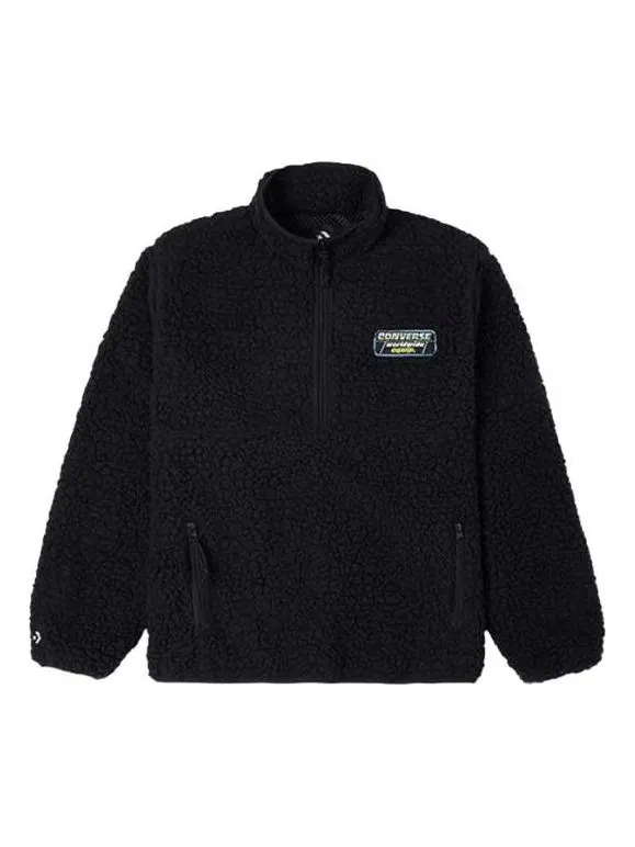 Куртка men's logo half zipper lamb's wool stand collar jacket black Converse — изображение 1 из 2, черный