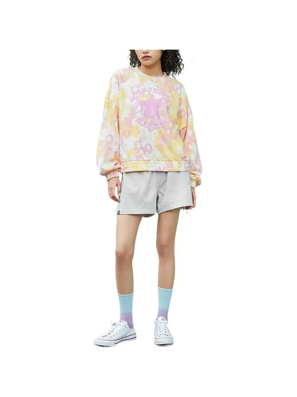 Свитер washed floral cotton crew neck shirt 'pink' Converse — изображение 3 из 4, белый/желтый/розовый