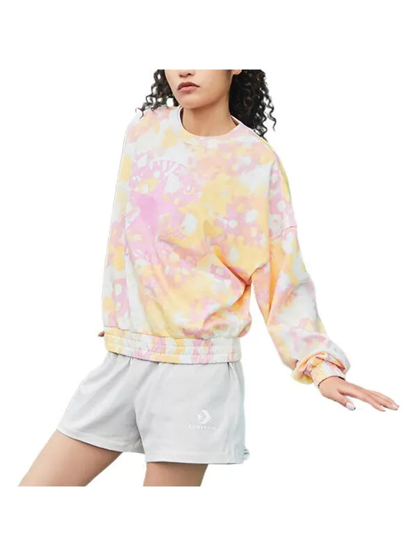 Свитер washed floral cotton crew neck shirt 'pink' Converse — изображение 4 из 4, белый/желтый/розовый