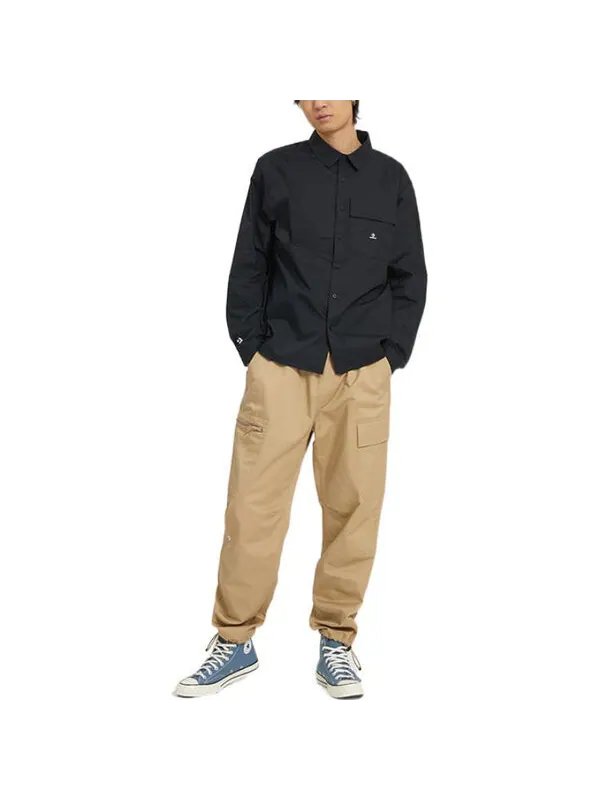 Рубашка woven long sleeve button down shirt 'black' Converse — изображение 3 из 4, черный