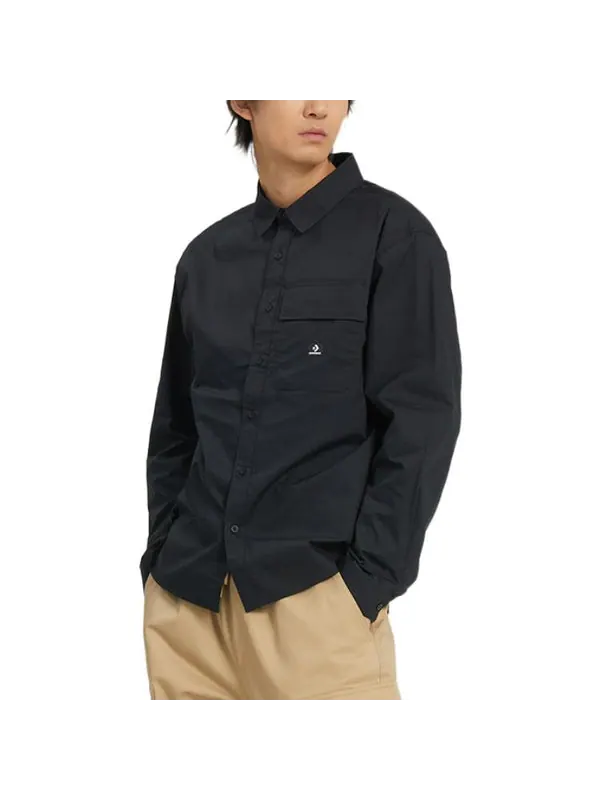 Рубашка woven long sleeve button down shirt 'black' Converse — изображение 4 из 4, черный