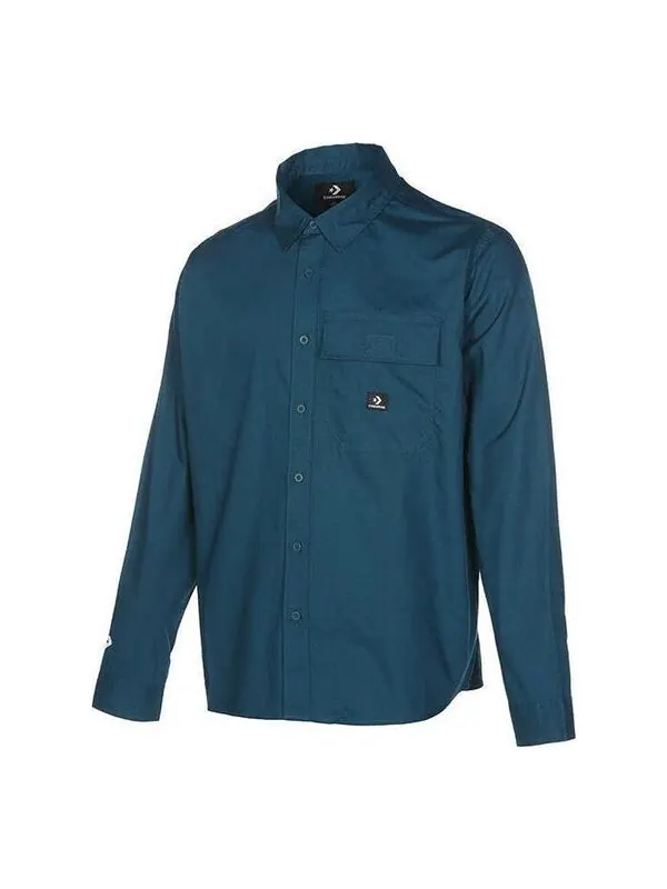 Рубашка woven long sleeve button down shirt 'green' Converse — изображение 1 из 2, зеленый