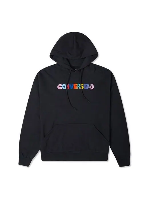 Свитер contrasting colors alphabet embroidered knit hoodie black Converse