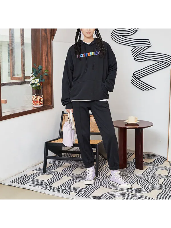Свитер contrasting colors alphabet embroidered knit hoodie black Converse — изображение 3 из 4, черный