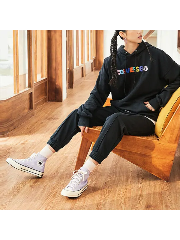 Свитер contrasting colors alphabet embroidered knit hoodie black Converse — изображение 4 из 4, черный