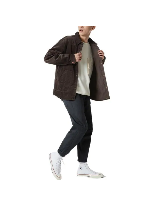 Рубашка corduroy button shirt 'dark brown' Converse — изображение 4 из 4, коричневый