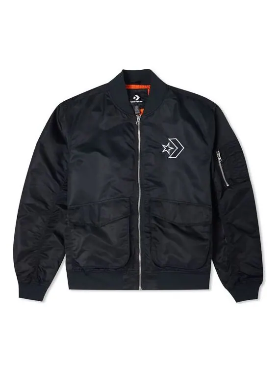 Куртка Converse SS22 Logo Loose Sports Retro aviator Jacket Unisex Black — изображение 1 из 3, черный