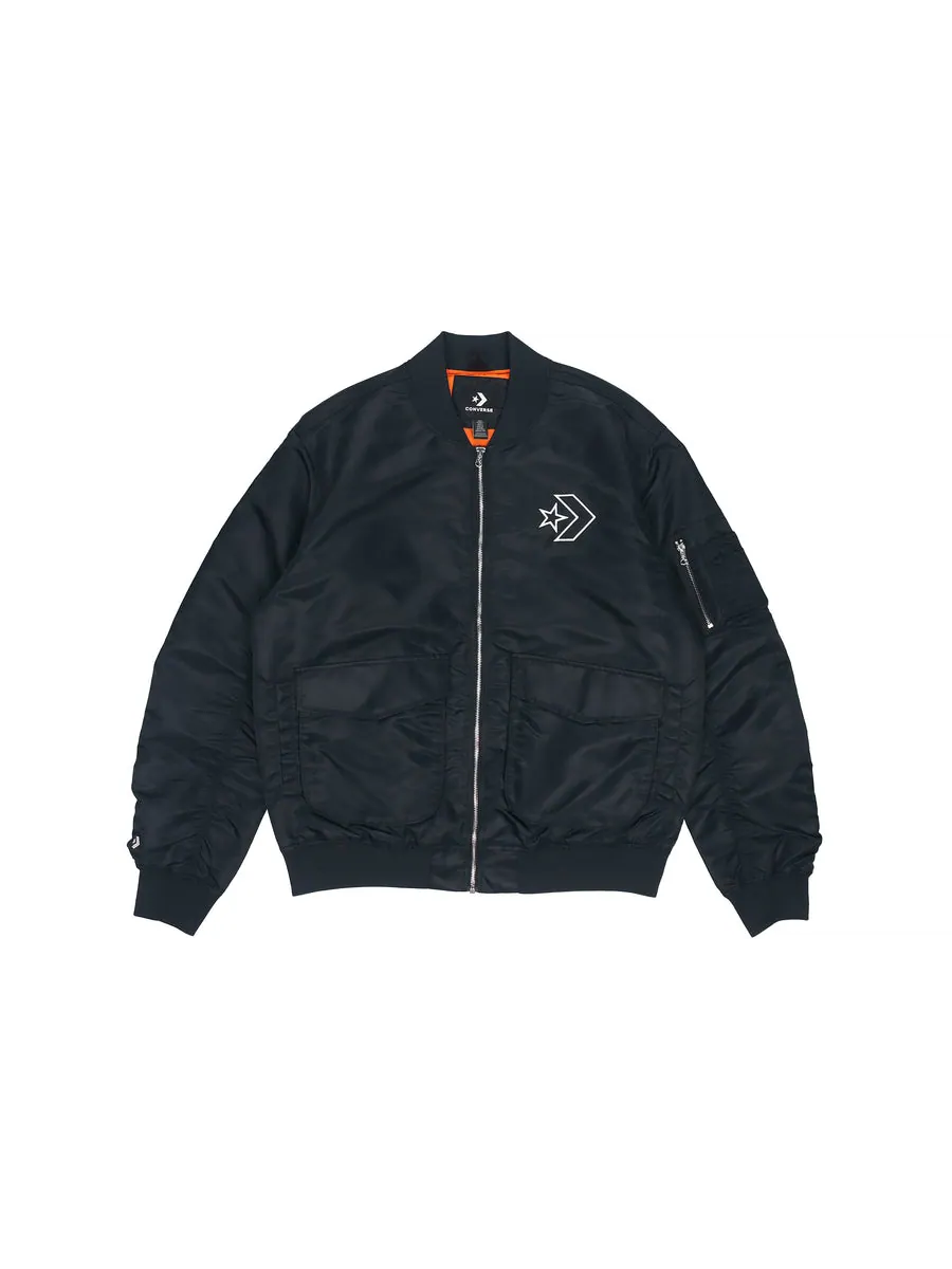 Куртка Converse SS22 Logo Loose Sports Retro aviator Jacket Unisex Black — изображение 2 из 3, черный