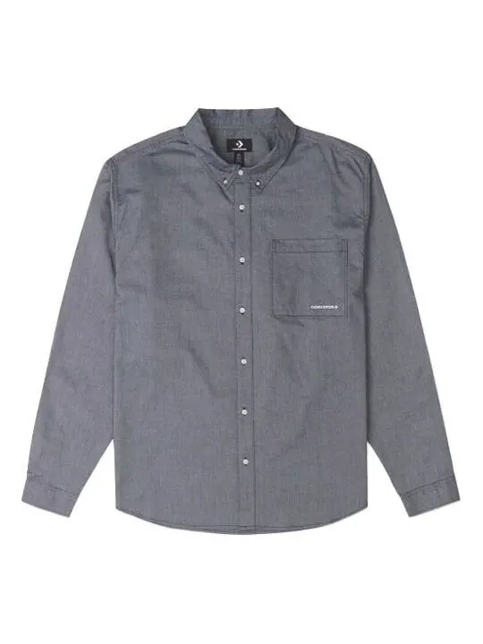 Рубашка oxford button up shirt 'grey blue' Converse — изображение 1 из 2, серый/синий
