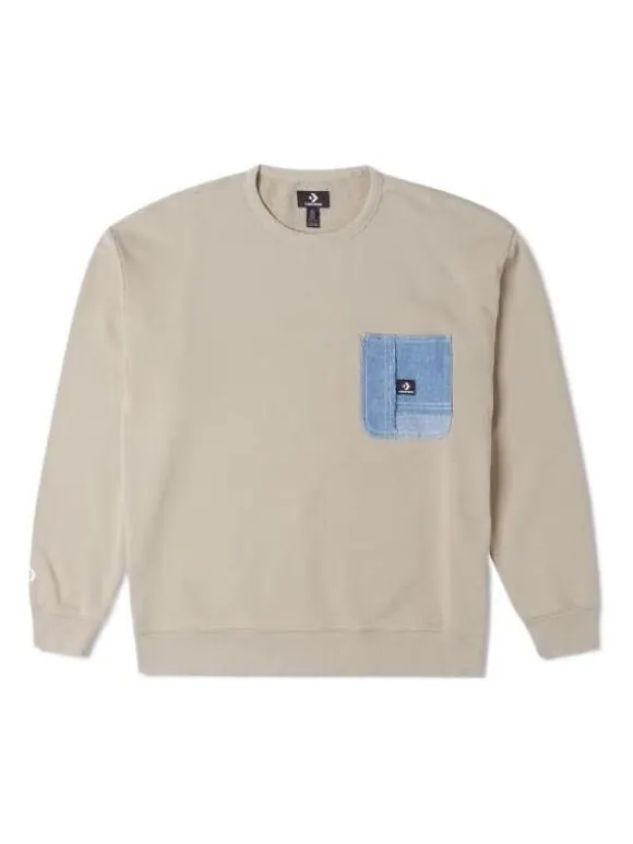 Свитер denim patchwork crew sweatshirt 'beach stone' Converse
