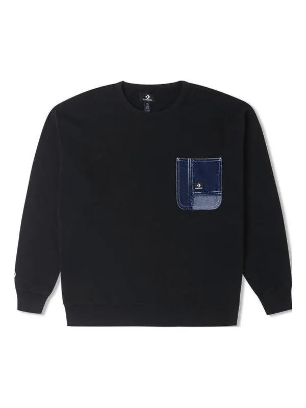 Свитер denim patchwork crew sweatshirt 'black' Converse
