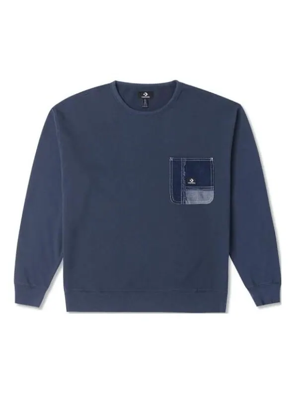 Свитер denim patchwork crew sweatshirt 'navy' Converse