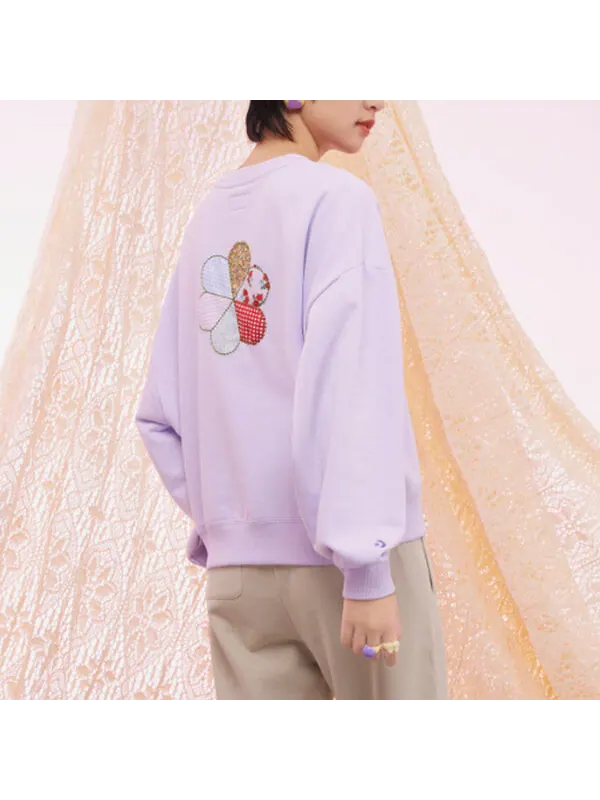 Свитер floral crewneck 'lilac' Converse, сиреневый — изображение 3 из 4, фиолетовый