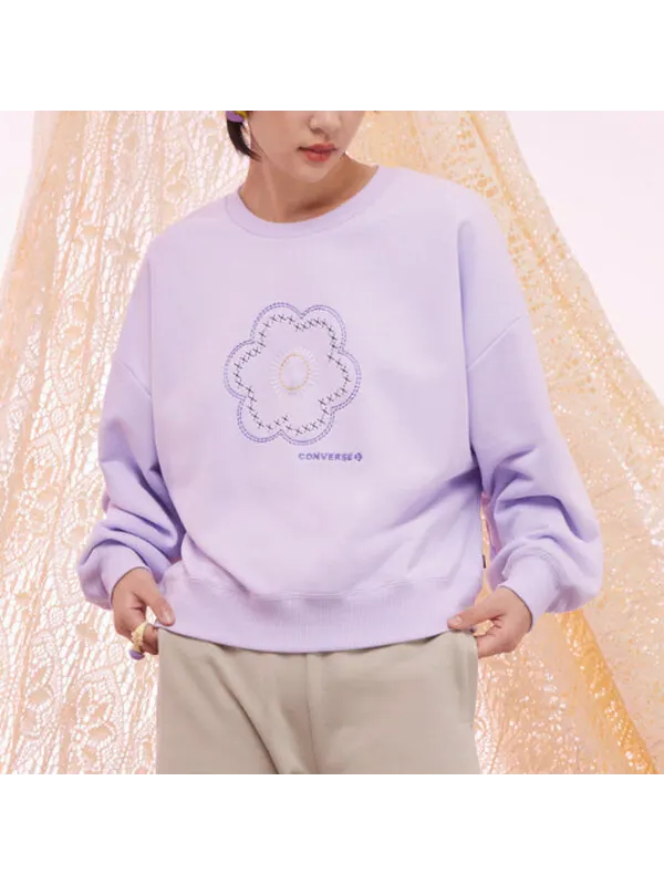 Свитер floral crewneck 'lilac' Converse, сиреневый — изображение 4 из 4, фиолетовый