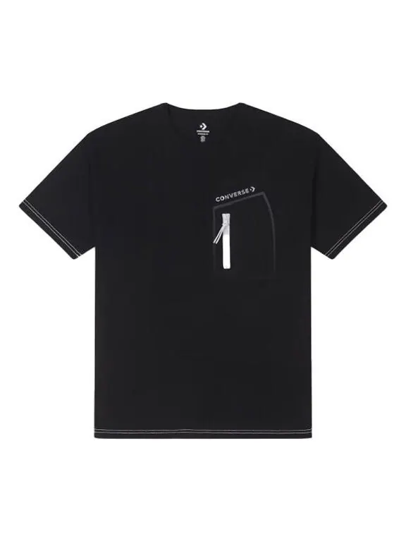 Футболка zip pocket logo t-shirt 'black' Converse — изображение 1 из 2, черный/белый