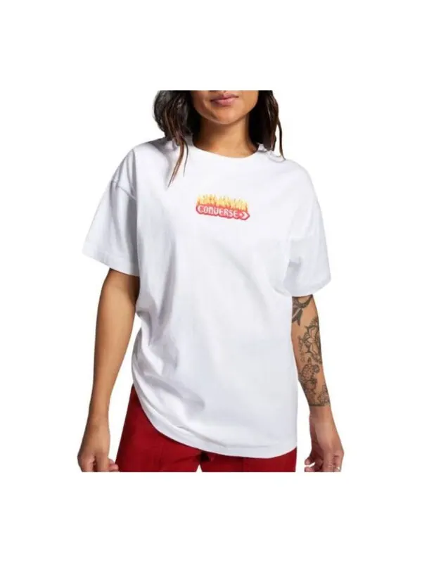 Футболка flaming logo oversized t-shirt 'white red' Converse — изображение 1 из 2, белый/красный