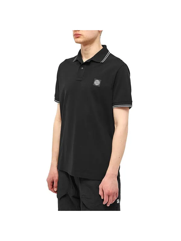 Рубашка поло patch polo shirt 'black' Stone Island — изображение 3 из 3, черный