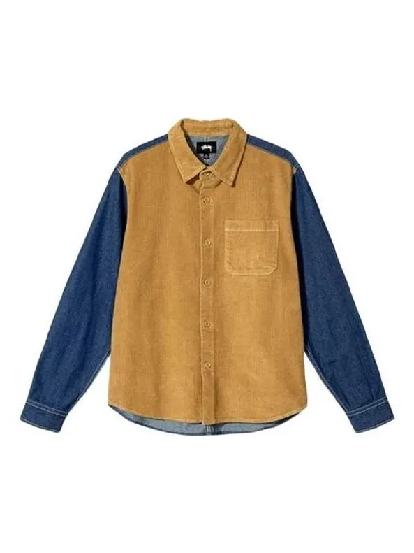 Рубашка corduroy denim mix shirt 'brown blue' Stussy — изображение 1 из 3, коричневый/синий