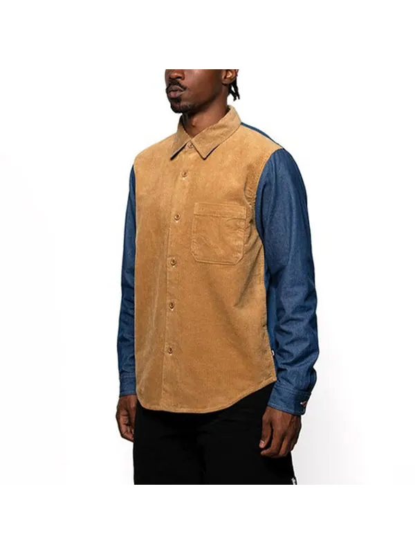 Рубашка corduroy denim mix shirt 'brown blue' Stussy — изображение 3 из 3, коричневый/синий