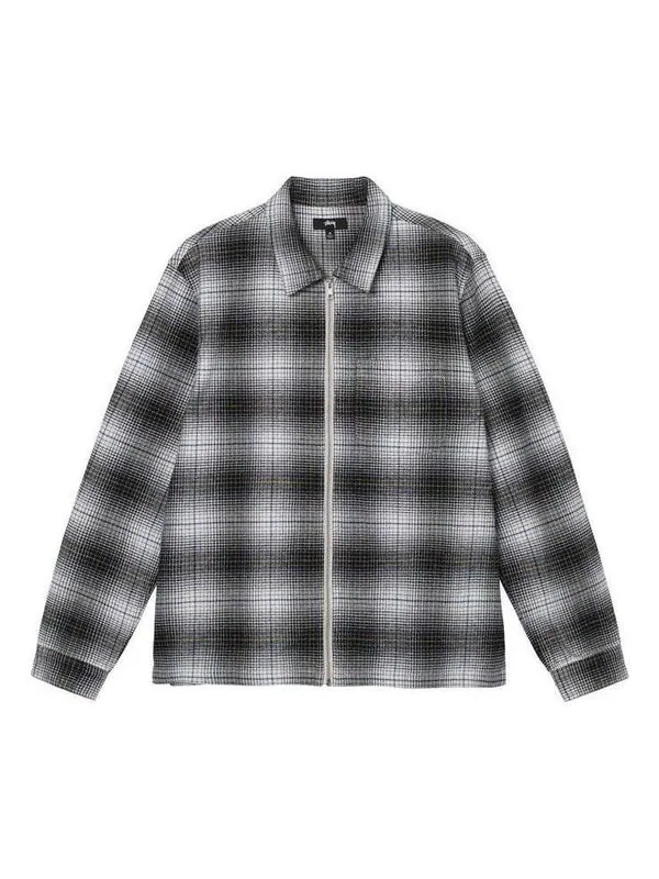 Рубашка paul shadow plaid zip shirt 'black white' Stussy — изображение 1 из 4, черный/белый