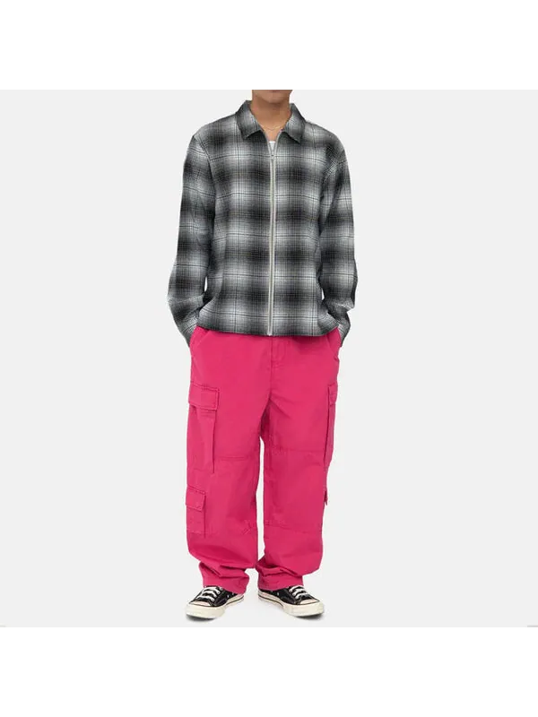 Рубашка paul shadow plaid zip shirt 'black white' Stussy — изображение 3 из 4, черный/белый