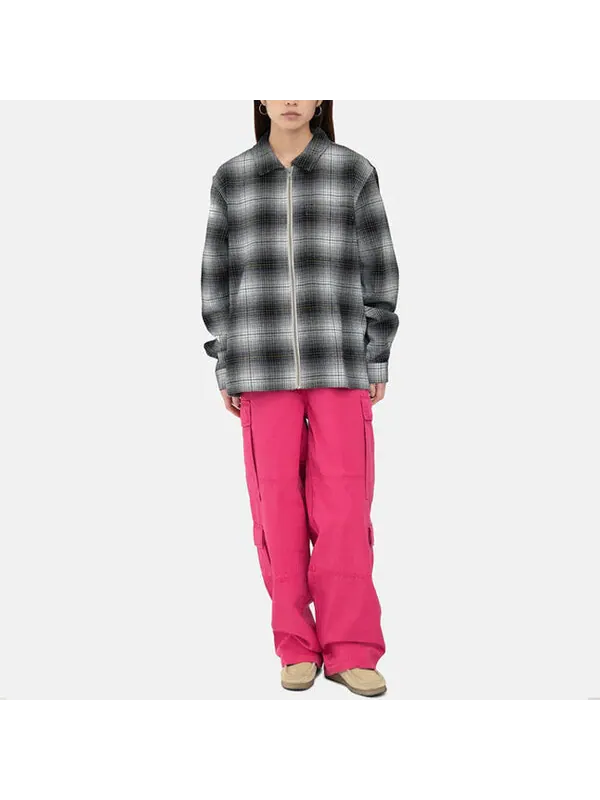 Рубашка paul shadow plaid zip shirt 'black white' Stussy — изображение 4 из 4, черный/белый