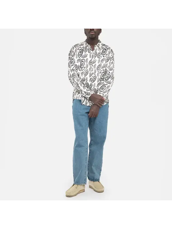 Рубашка swirly s silk shirt 'white' Stussy — изображение 3 из 4, белый/черный