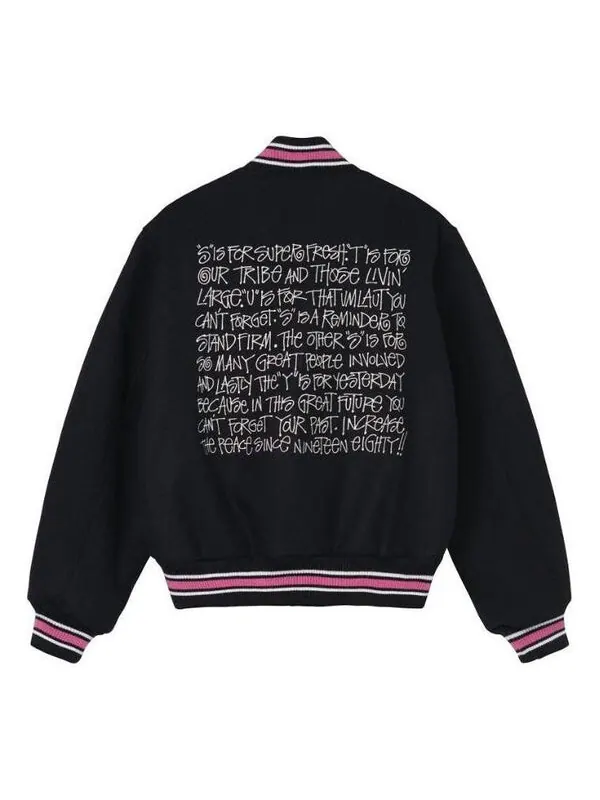 Куртка s talk melton varsity jacket 'black' Stussy — изображение 1 из 4, черный