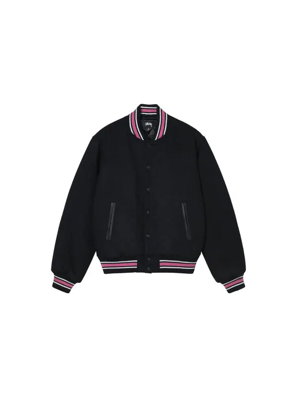 Куртка s talk melton varsity jacket 'black' Stussy — изображение 2 из 4, черный