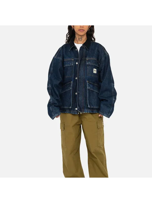 Куртка washed canvas shop jacket 'blue' Stussy — изображение 3 из 4, синий