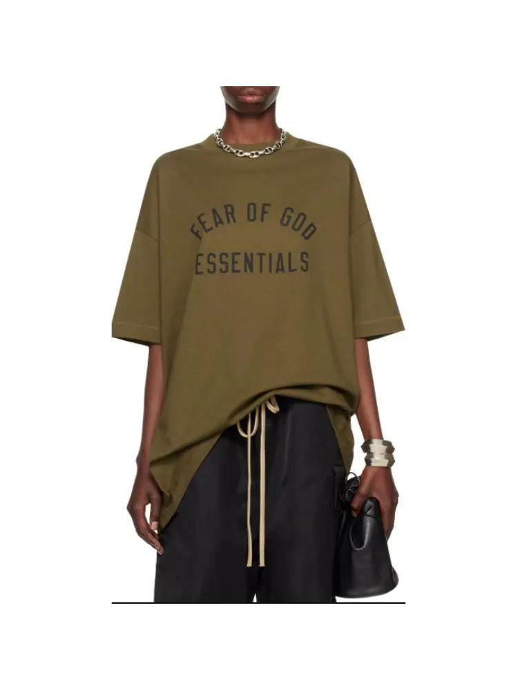 Футболка Fear of God Essentials Jersey Crewneck Tee 'Olive' — изображение 3 из 5, оливковый зеленый