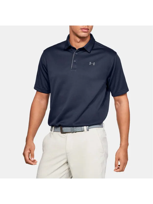Футболка men's tech golf sports loose breathable short sleeve polo shirt navy blue Under Armour — изображение 3 из 4, синий