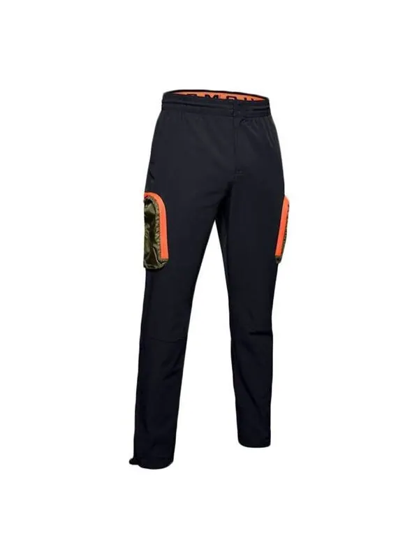Брюки unstoppable camo cargo sweatpants 'black' Under Armour — изображение 1 из 4, черный/оранжевый
